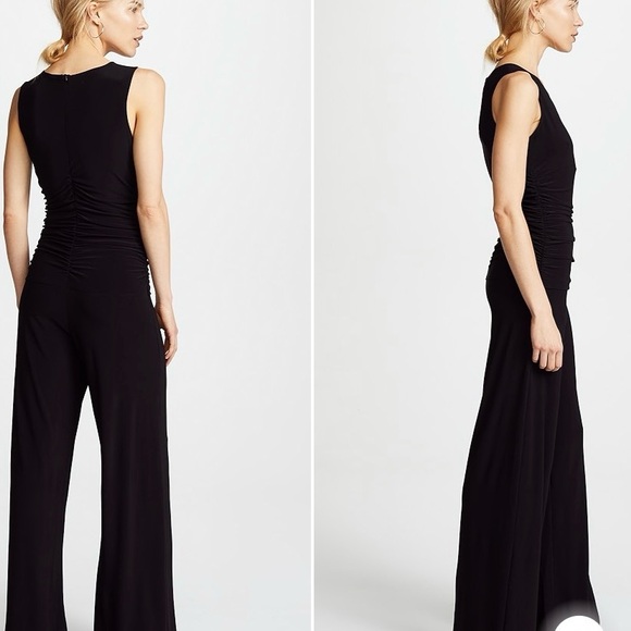 Norma Kamali KamaliKulture Black Sleeveless Shirred Ruched Wide Leg Jumpsuit S - Picture 2 of 14